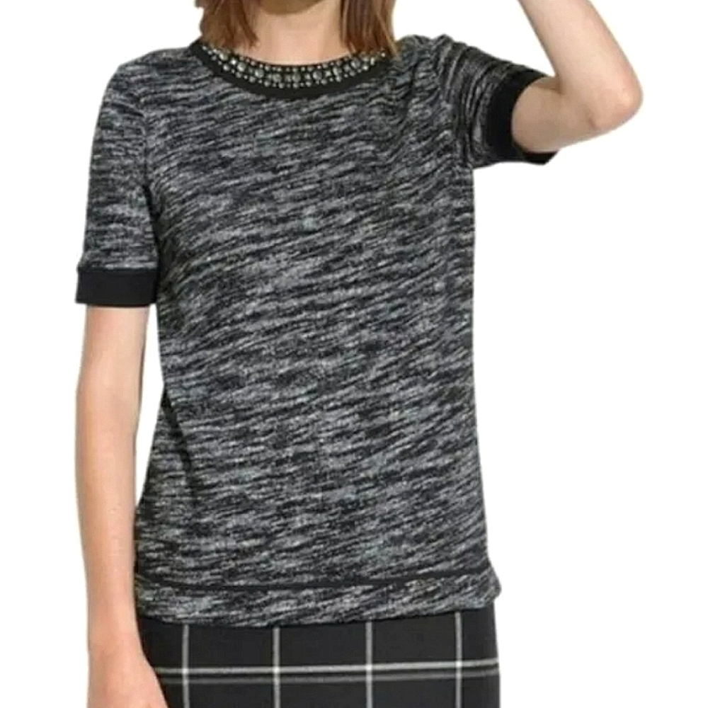 Madewell Sparkle Trim Sweater Shirt In Heathered Black, Size Large